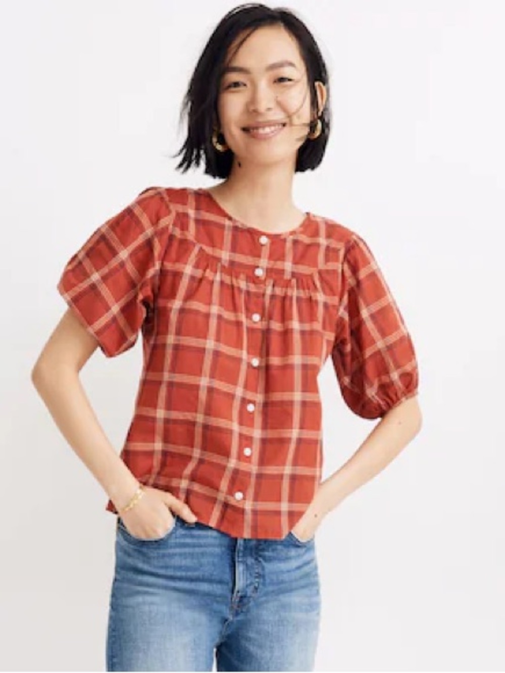 Madewell Prose Blouse - Plaid Peasant Top